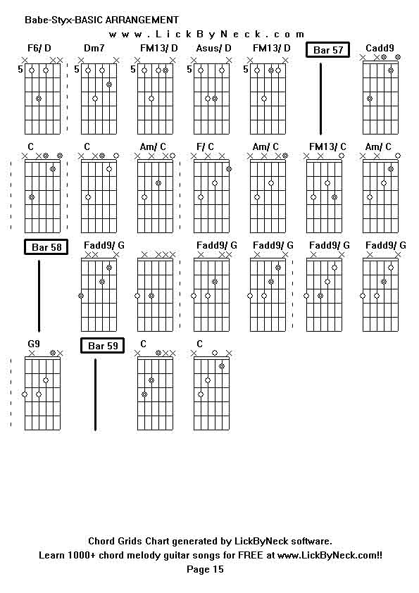 Chord Grids Chart of chord melody fingerstyle guitar song-Babe-Styx-BASIC ARRANGEMENT,generated by LickByNeck software.